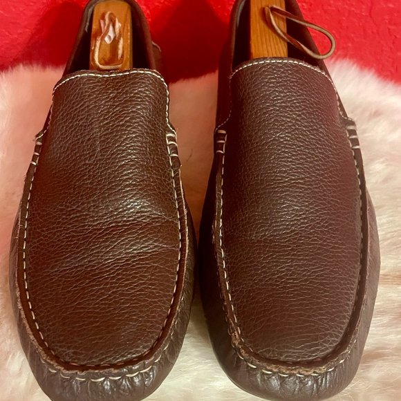 JOSEPH ABBOUD Men's Brown Pebbled SOFT LEATHER Drivers SLIP-ON LOAFERS 10! - Picture 1 of 7